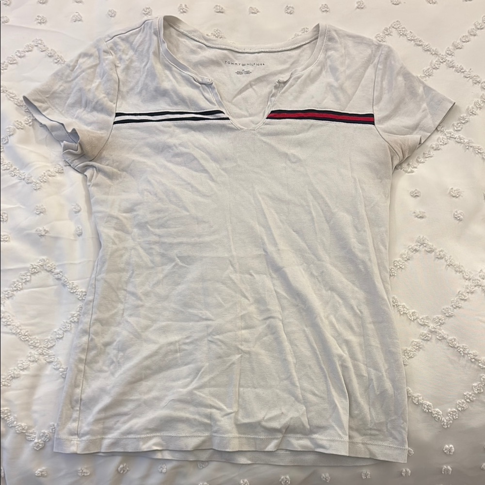 Tommy Hilfiger Women's White V-Neck Top